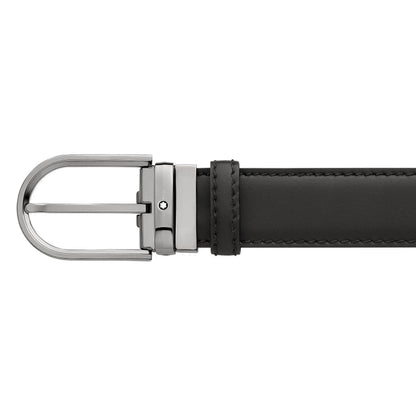Montblanc Belt 35mm Horseshoe Buckle Ruthenium Finish Black Leather Adjustable Size 128770