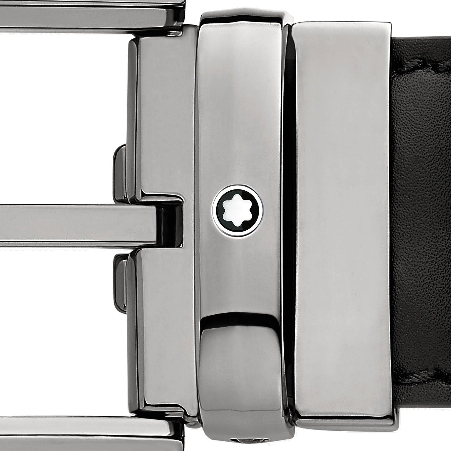 Montblanc Belt 35mm Horseshoe Buckle Ruthenium Finish Black Leather Adjustable Size 128770