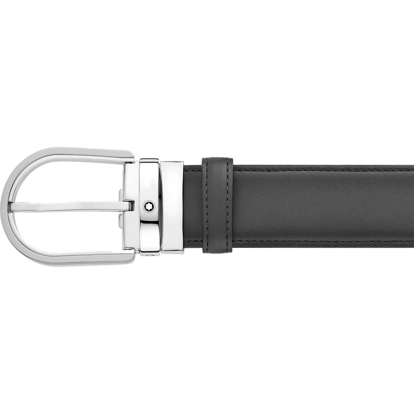 Montblanc 35mm grey leather belt with horseshoe buckle 129437