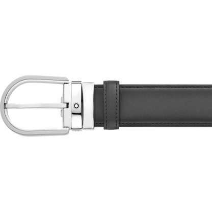 Montblanc 35mm grey leather belt with horseshoe buckle 129437