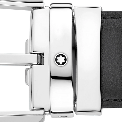 Montblanc 35mm grey leather belt with horseshoe buckle 129437