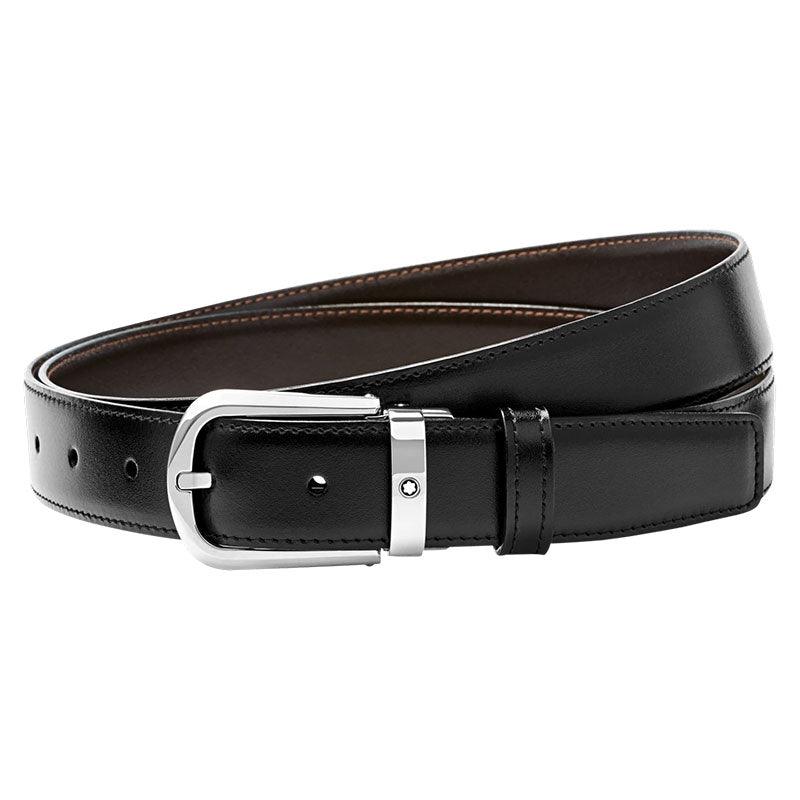 Montblanc men's elegant black/brown 30mm reversible adjustable belt 114412