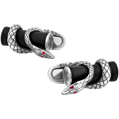 Montblanc Bar Link Sterling Silver Cufflinks with Black Ruthenium Snake Detail 124059