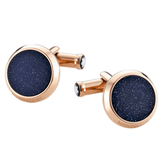 Montblanc Iconic Collection cufflinks steel pink gold PVD finish blue heliolite 112908