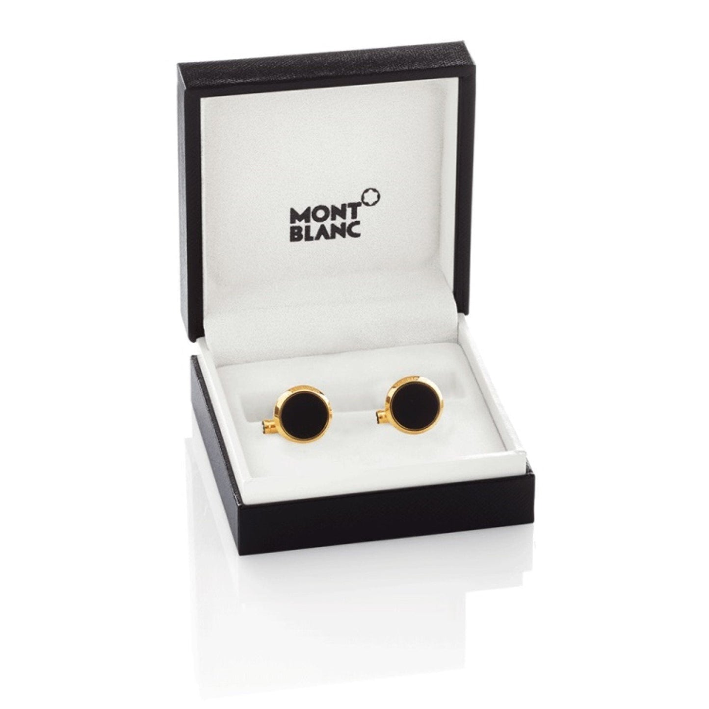 Montblanc Iconic Collection cufflinks steel pink gold PVD finish blue heliolite 112908