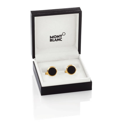 Montblanc Iconic Collection cufflinks steel pink gold PVD finish blue heliolite 112908