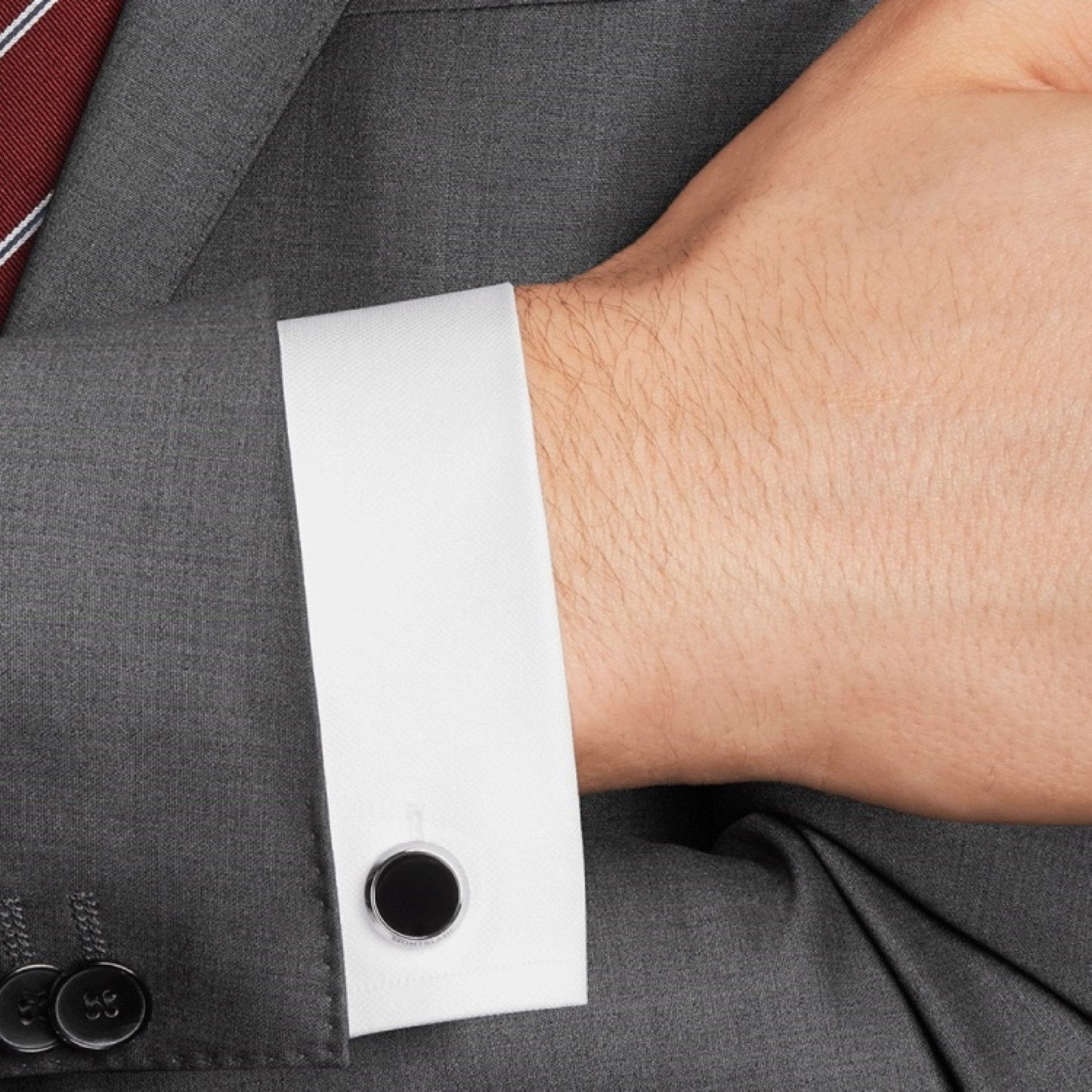 Montblanc round steel Meisterstück cufflinks with onyx insert 112896