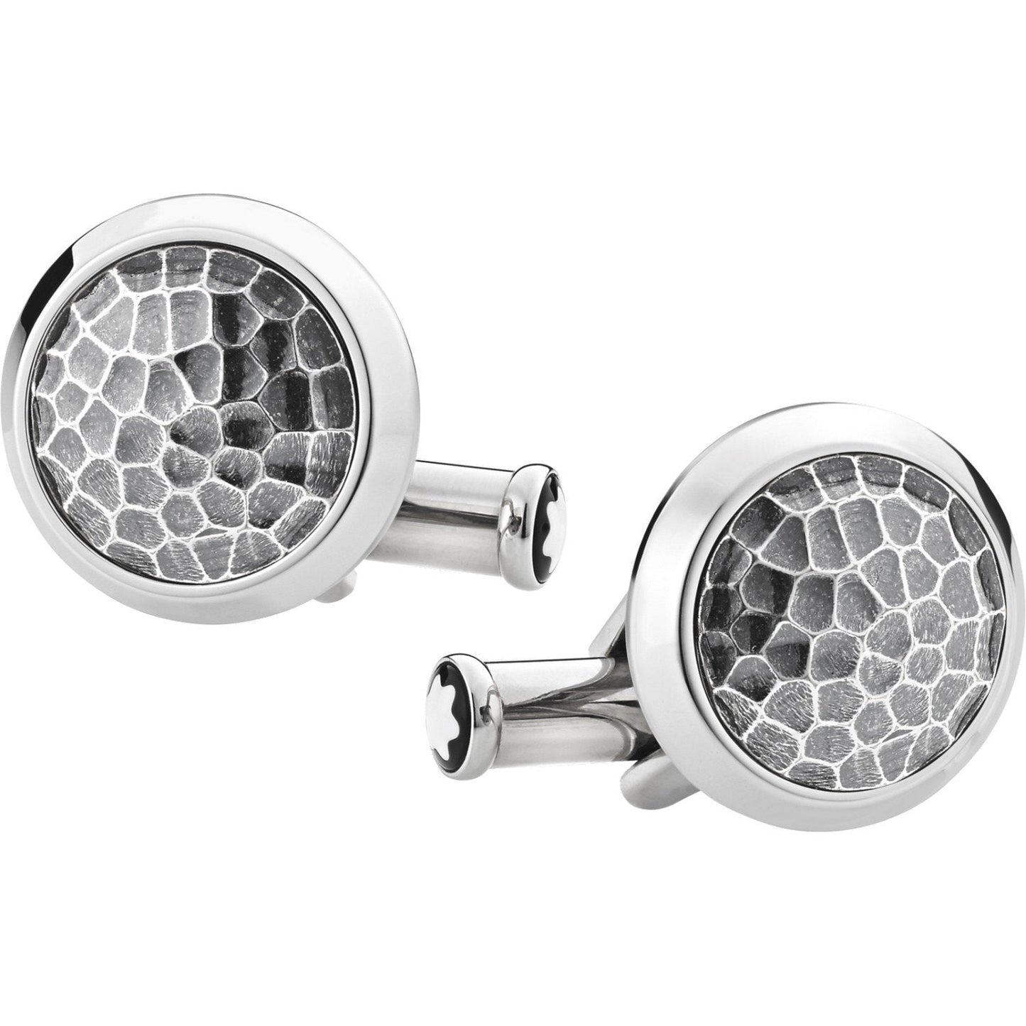 Montblanc Round Stainless Steel Cufflinks with Hammered Inlay 124207