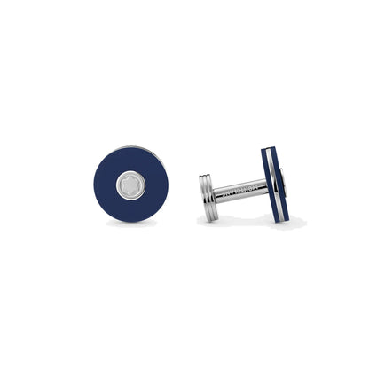 Montblanc round cufflinks in fine steel with blue resin 123812