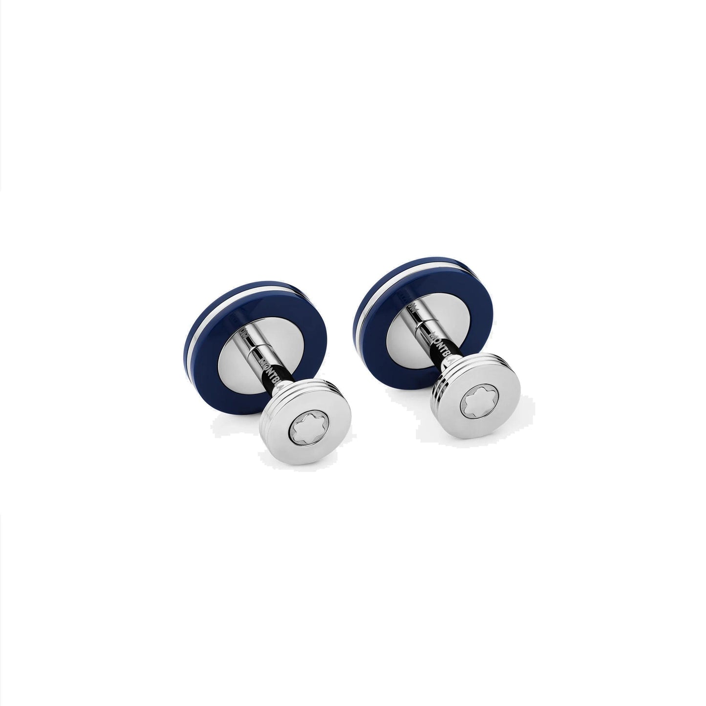 Montblanc round cufflinks in fine steel with blue resin 123812