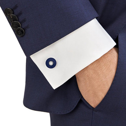Montblanc round cufflinks in fine steel with blue resin 123812