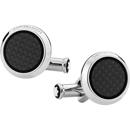 Montblanc Extreme 2.0 round cufflinks in steel with carbon-effect machined insert 124295