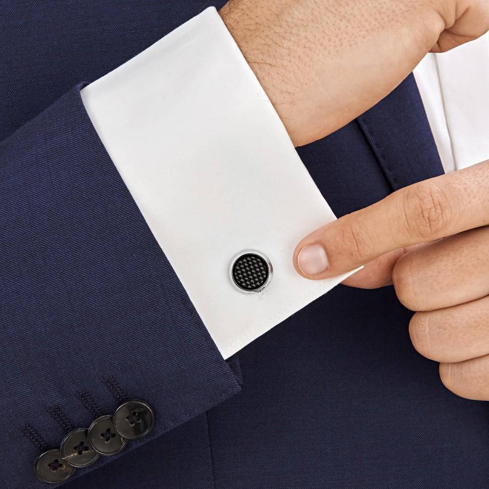 Montblanc Extreme 2.0 round cufflinks in steel with carbon-effect machined insert 124295