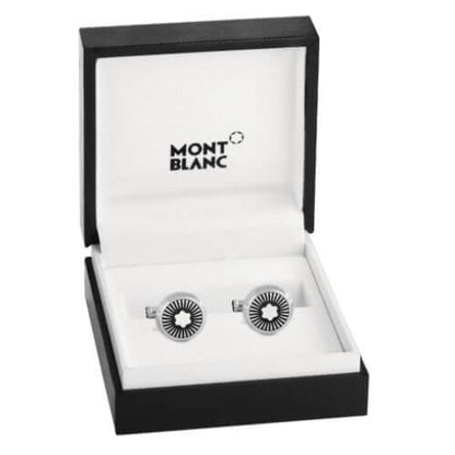 Montblanc Round Steel Cufflinks with Spoked Pattern and Mother-of-Pearl Emblem 123809