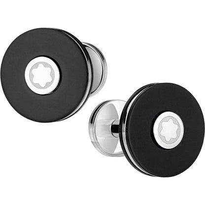 Montblanc PIX Round Steel and Black Resin Cufflinks 116666