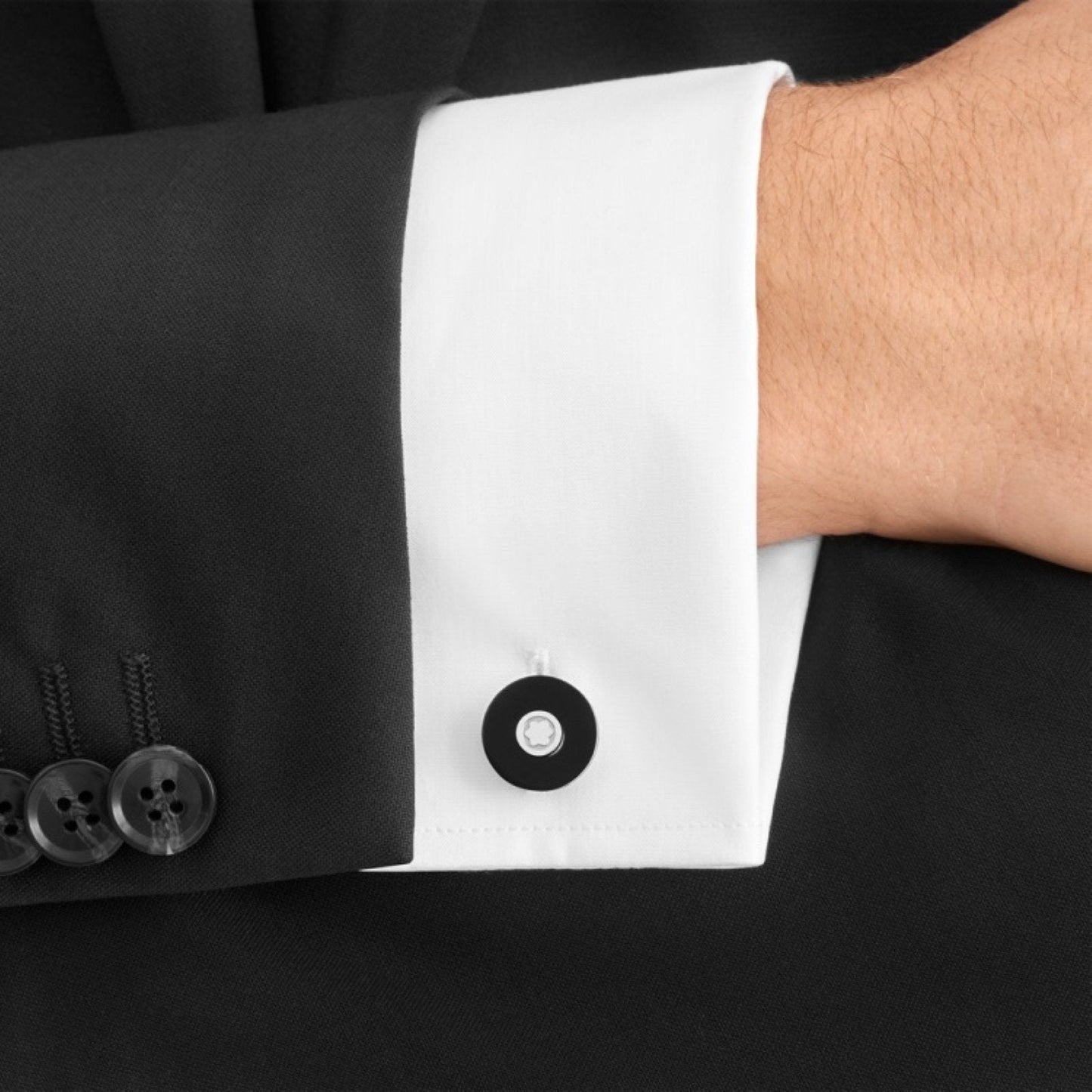 Montblanc PIX Round Steel and Black Resin Cufflinks 116666