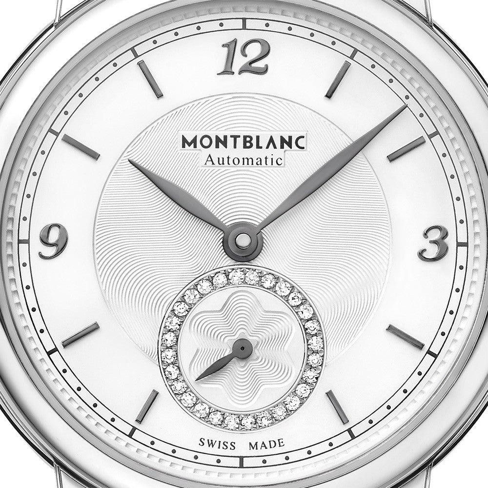 Montblanc Star Legacy Small Second 32mm silver diamonds automatic steel watch 118536