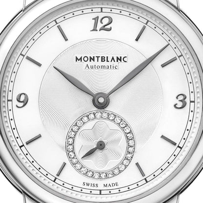 Montblanc Star Legacy Small Second 32mm silver diamonds automatic steel watch 118536