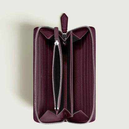 Portafoglio montblanc sartorial cassis in pelle bordeaux con zip argentate e superficie testurizzata modello sartorial cassis