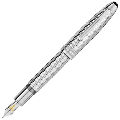 Montblanc Meisterstück Geometry Solitaire LeGrand Fountain Pen M Nib Platinum Finish Silver Color 118097