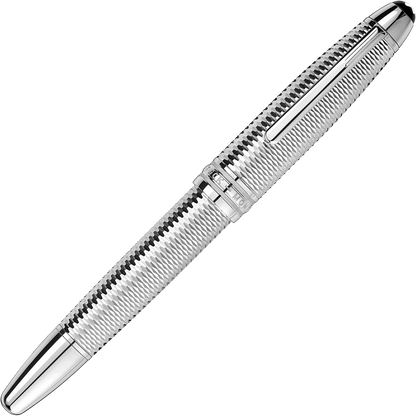 Montblanc Meisterstück Geometry Solitaire LeGrand Fountain Pen M Nib Platinum Finish Silver Color 118097