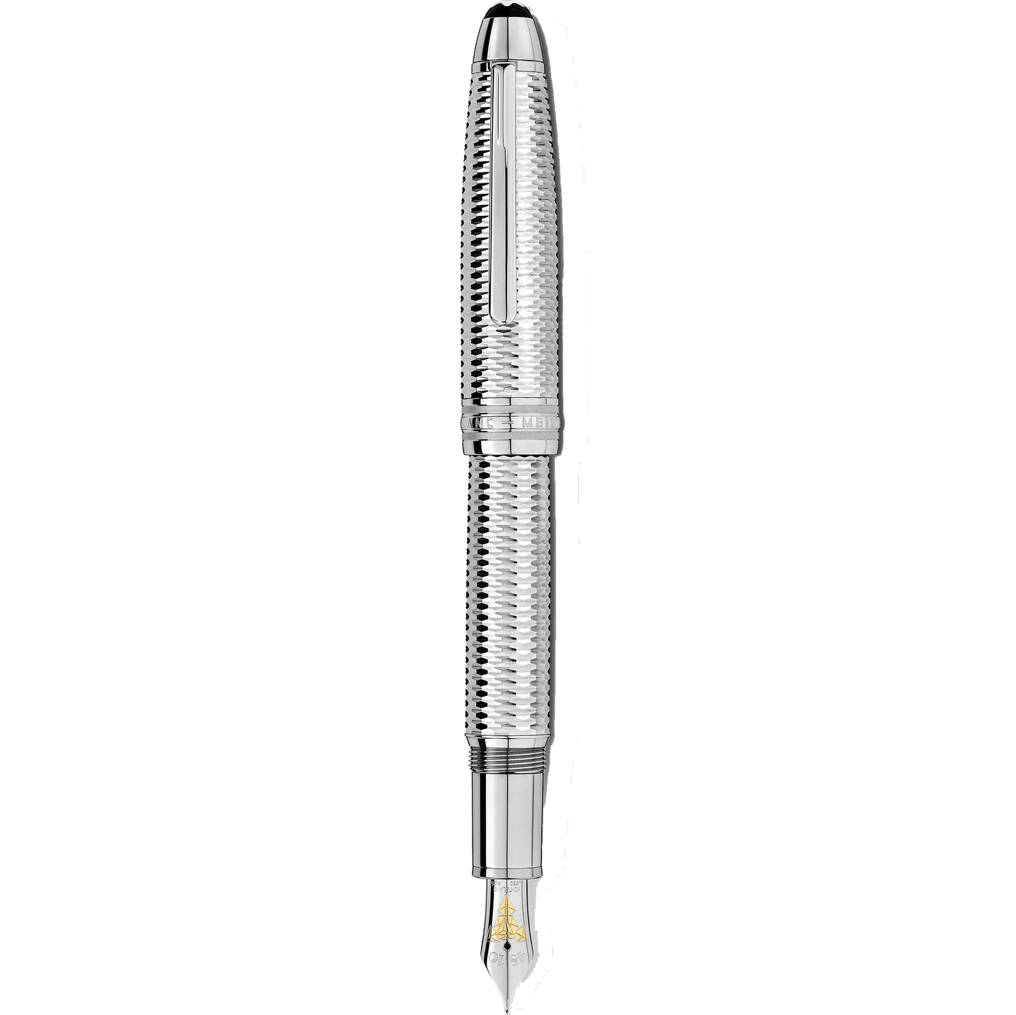 Montblanc Meisterstück Geometry Solitaire LeGrand Fountain Pen M Nib Platinum Finish Silver Color 118097