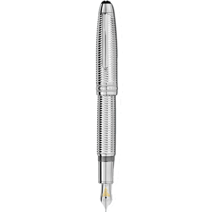Montblanc Meisterstück Geometry Solitaire LeGrand Fountain Pen M Nib Platinum Finish Silver Color 118097