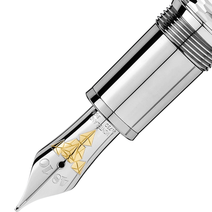 Montblanc Meisterstück Geometry Solitaire LeGrand Fountain Pen M Nib Platinum Finish Silver Color 118097