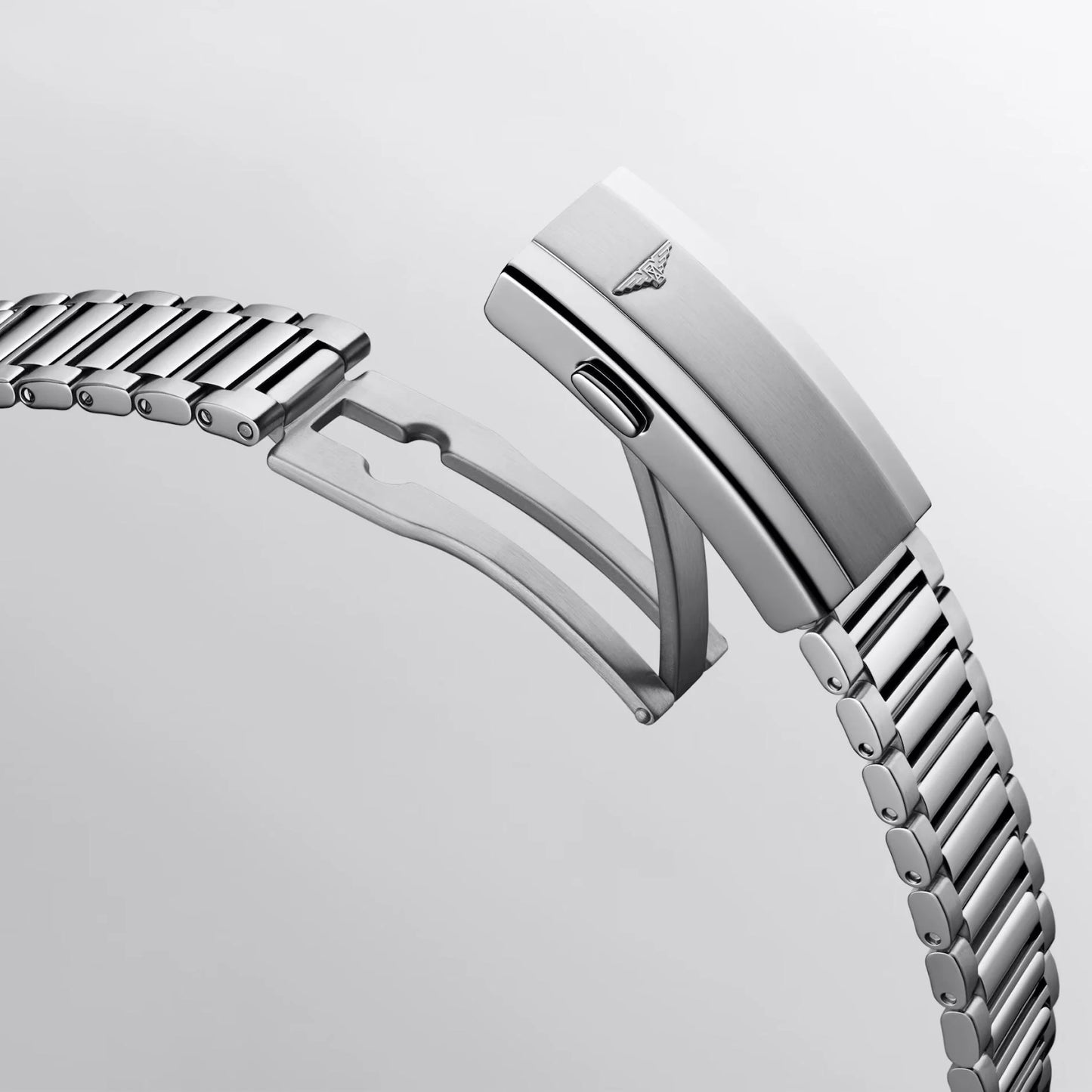 Longines Heritage 40mm blue stainless steel watch bracelet with deployant clasp and Swiss Federal Office protected logo