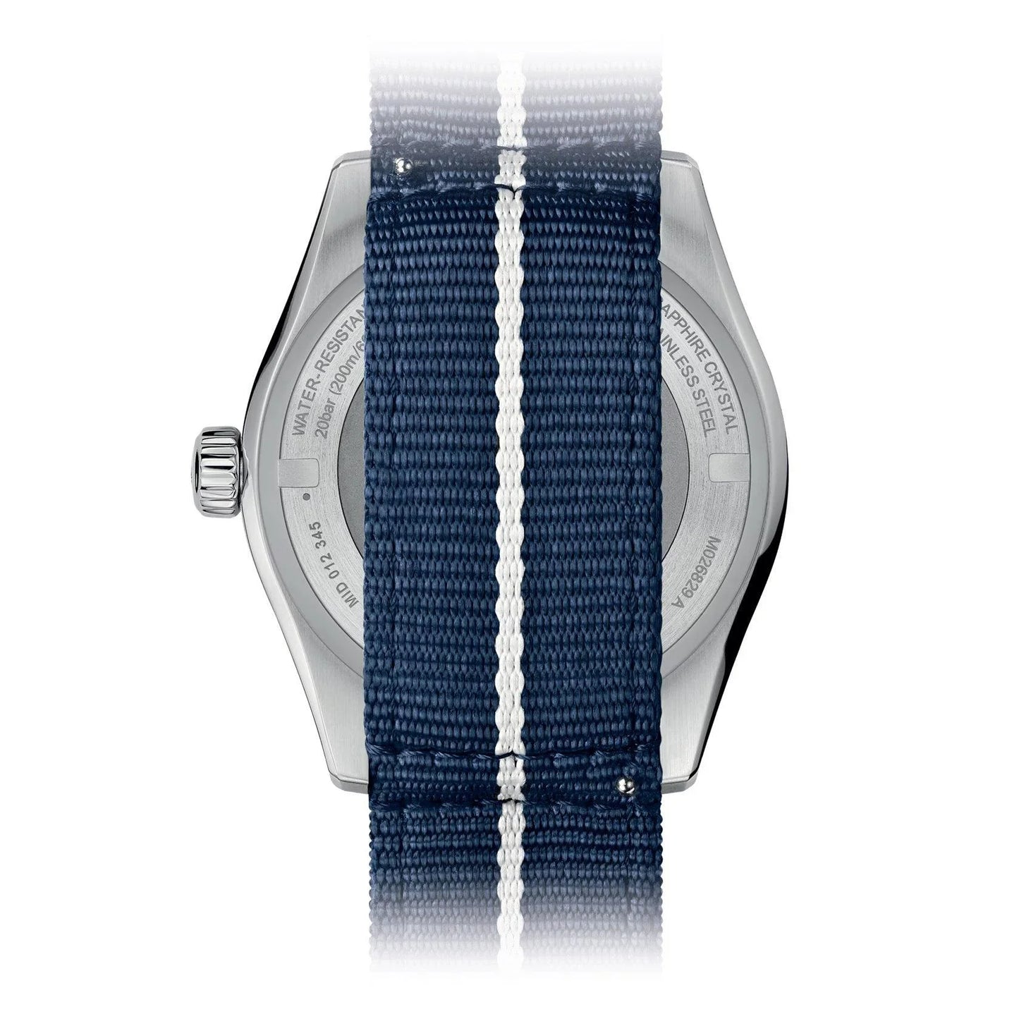 Mido Ocean Star GMT special edition watch with blue nylon strap with white band and steel case