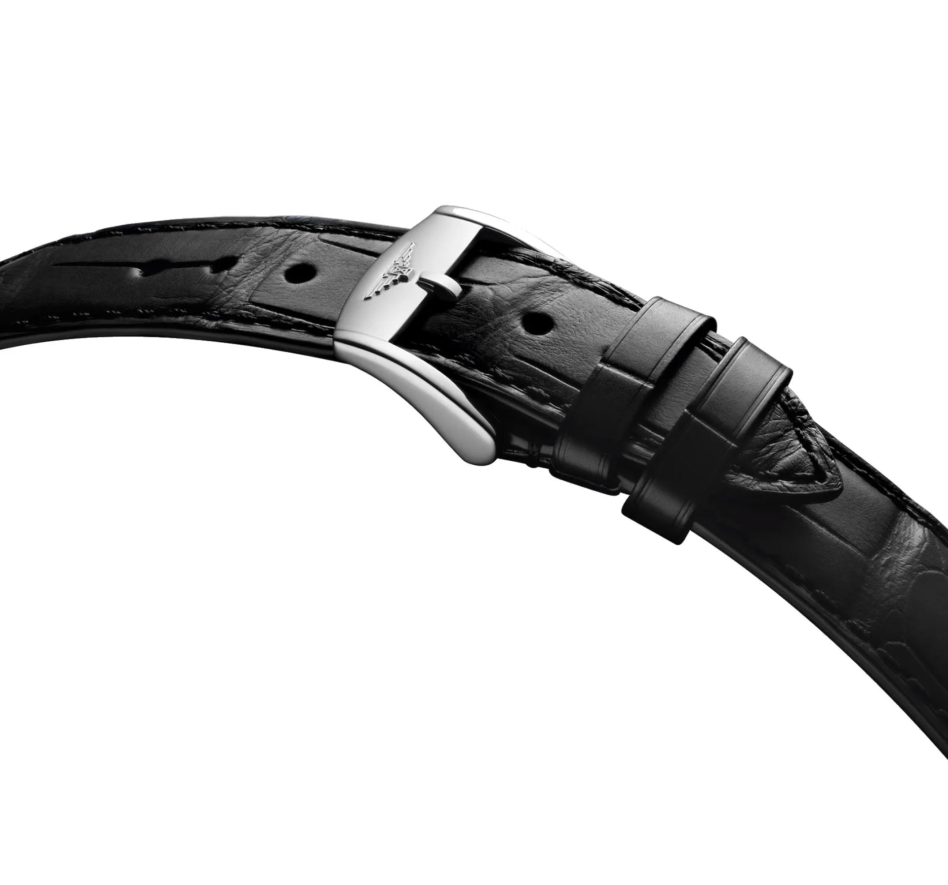 Conquest Heritage Black Crocodile Leather Watch Strap with Polished Silver Buckle Protected by the Swiss Federal Office