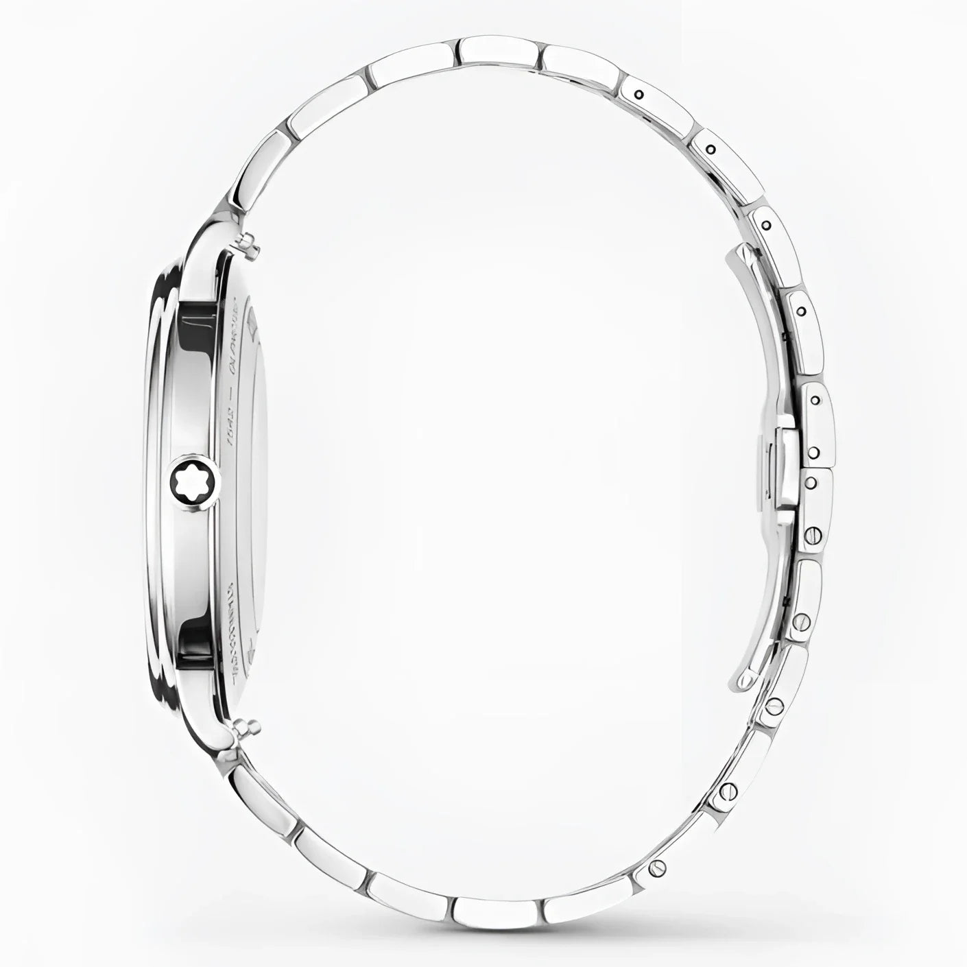 Montblanc tradition automatic with grey interlocking steel strap and polished finish