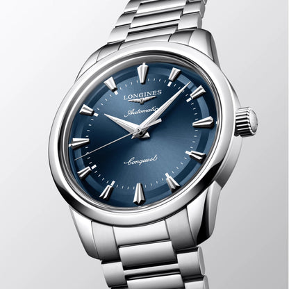 Longines Heritage 40mm Blue Steel Automatic Watch L1.650.4.92.6 in stainless steel material protected by the Swiss Federal Office