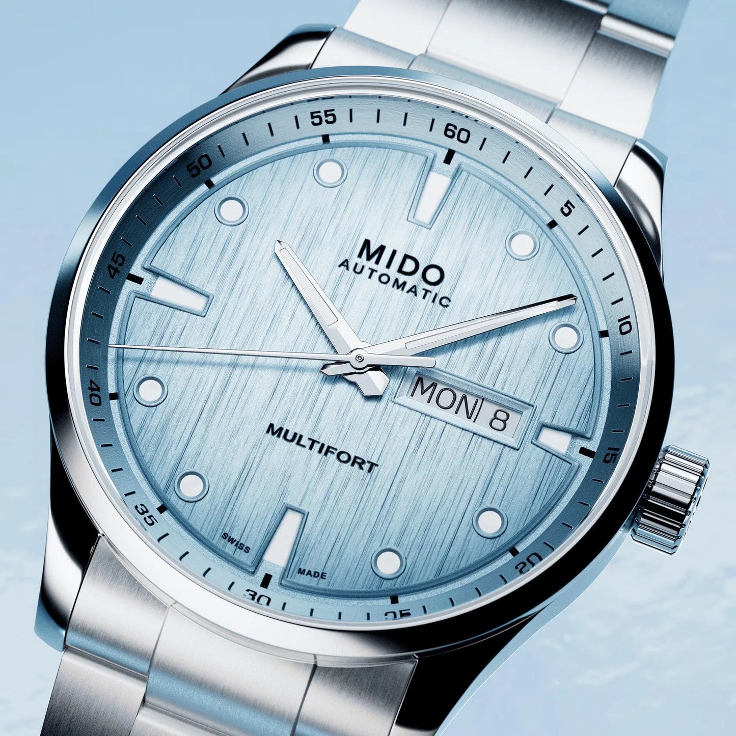 Mido Multifort M Freeze 42mm Turquoise Automatic Steel Watch with Vertical Satin Finish and Sunray Dial