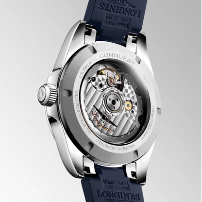Longines Conquest 38mm blue automatic steel watch with mechanical movement protected by the Swiss Federal Office