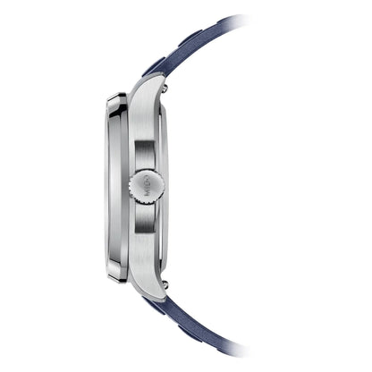 Gorgeous Swiss Mido Multifort TV Big watch with steel case and blue leather strap with big date