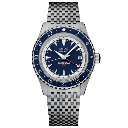 Mido Ocean Star GMT Special Edition 40mm Watch with GMT Function, Blue Dial, and Steel Case