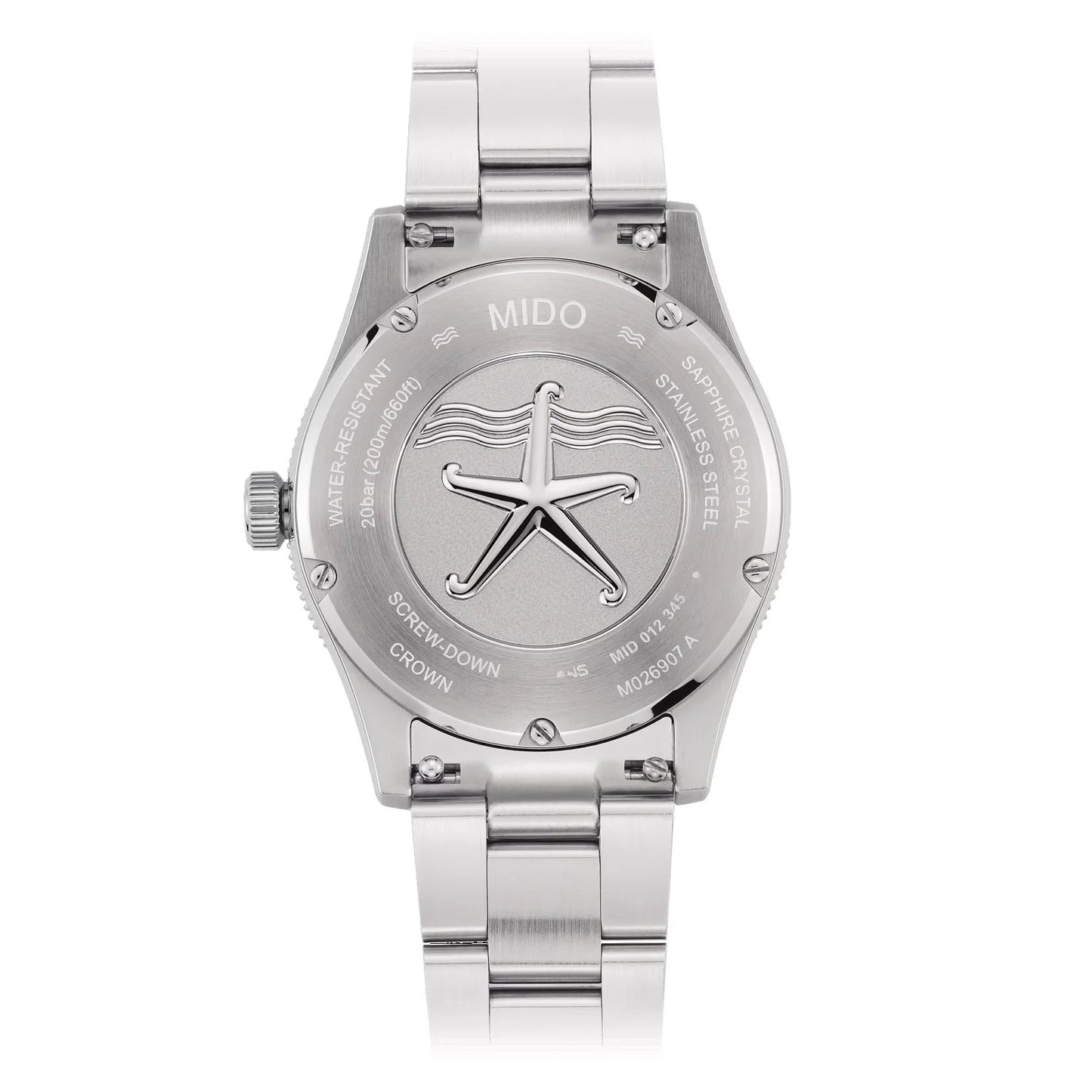 Mido Ocean Star 39mm Blue Steel Watch with Screw-Down Crown and Sapphire Crystal