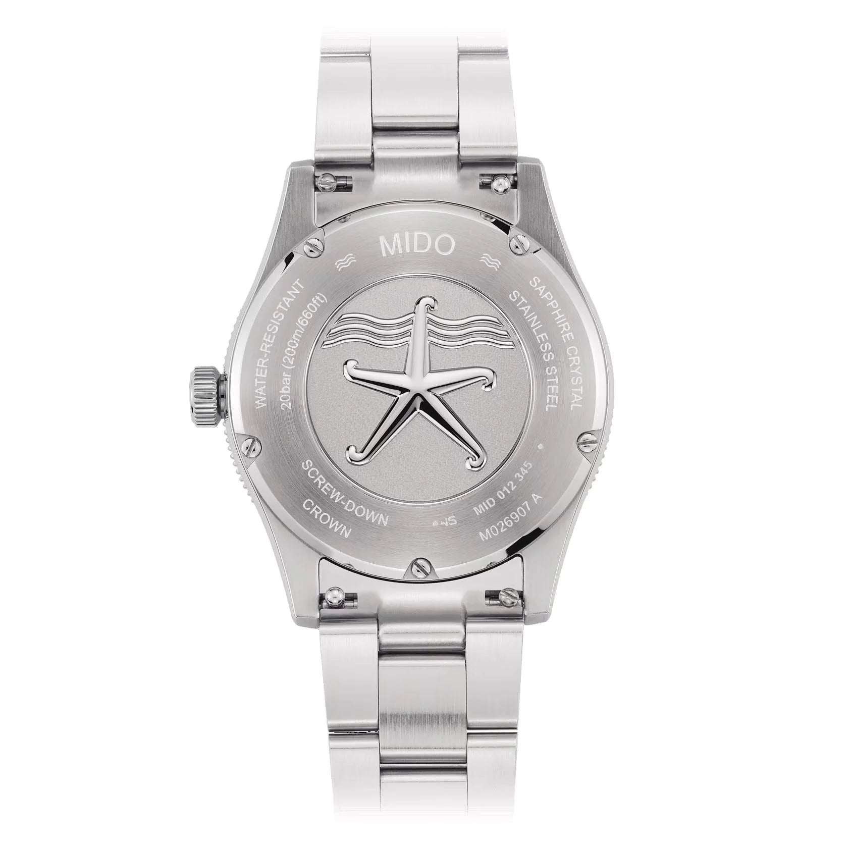 Mido Ocean Star 39mm Blue Steel Watch with Screw-Down Crown and Sapphire Crystal