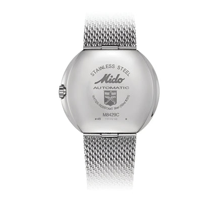 Mido Commander 1959 37mm Black Automatic Steel Watch with Silver Stainless Steel Mesh Bracelet