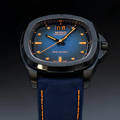 Mido Multifort TV Big Automatic 39x40mm Watch with Big Date Blue Dial and Black PVD Steel Case