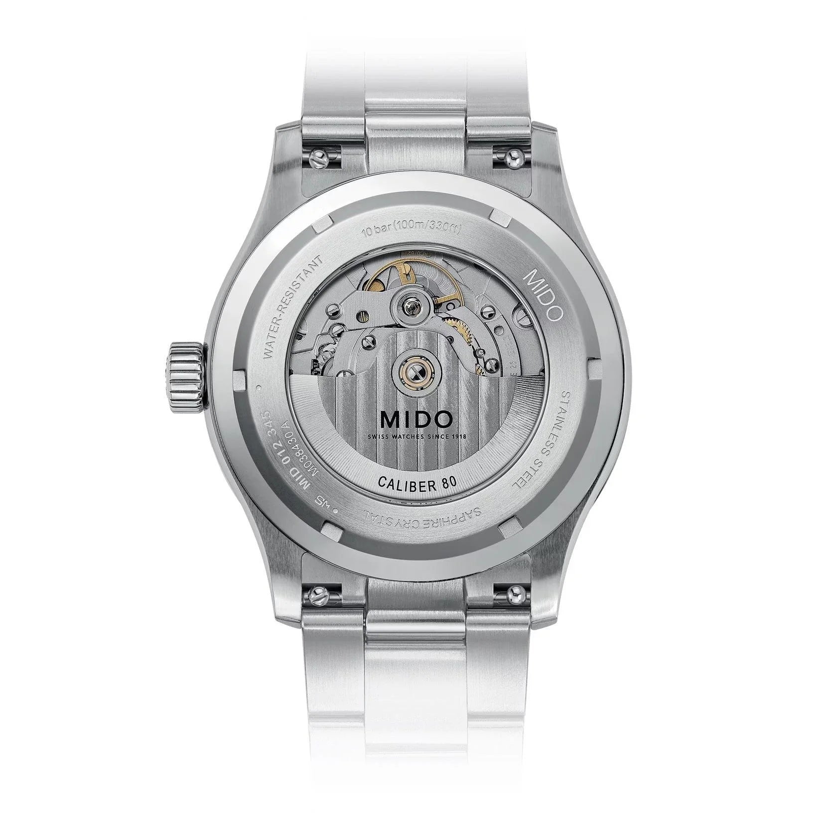 Mido multifort m freeze 42mm turquoise automatic steel with vertical satin finish and c�tes de gen�ve movement