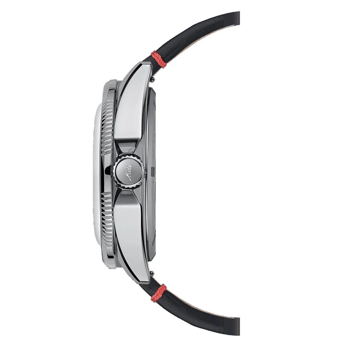 Mido Ocean Star Worldtimer 40mm Silver Automatic Watch with Black Rubber Strap and Red Stitching