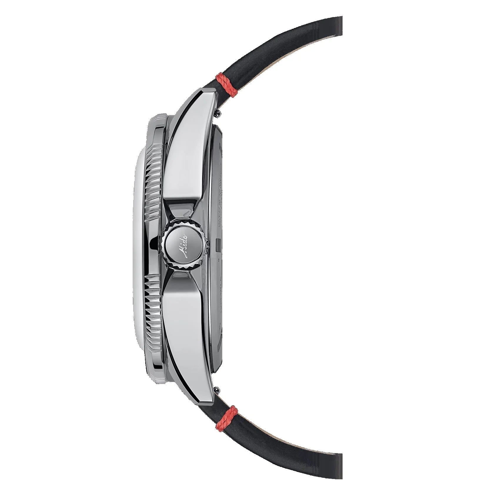 Mido Ocean Star Worldtimer 40mm Silver Automatic Watch with Black Rubber Strap and Red Stitching