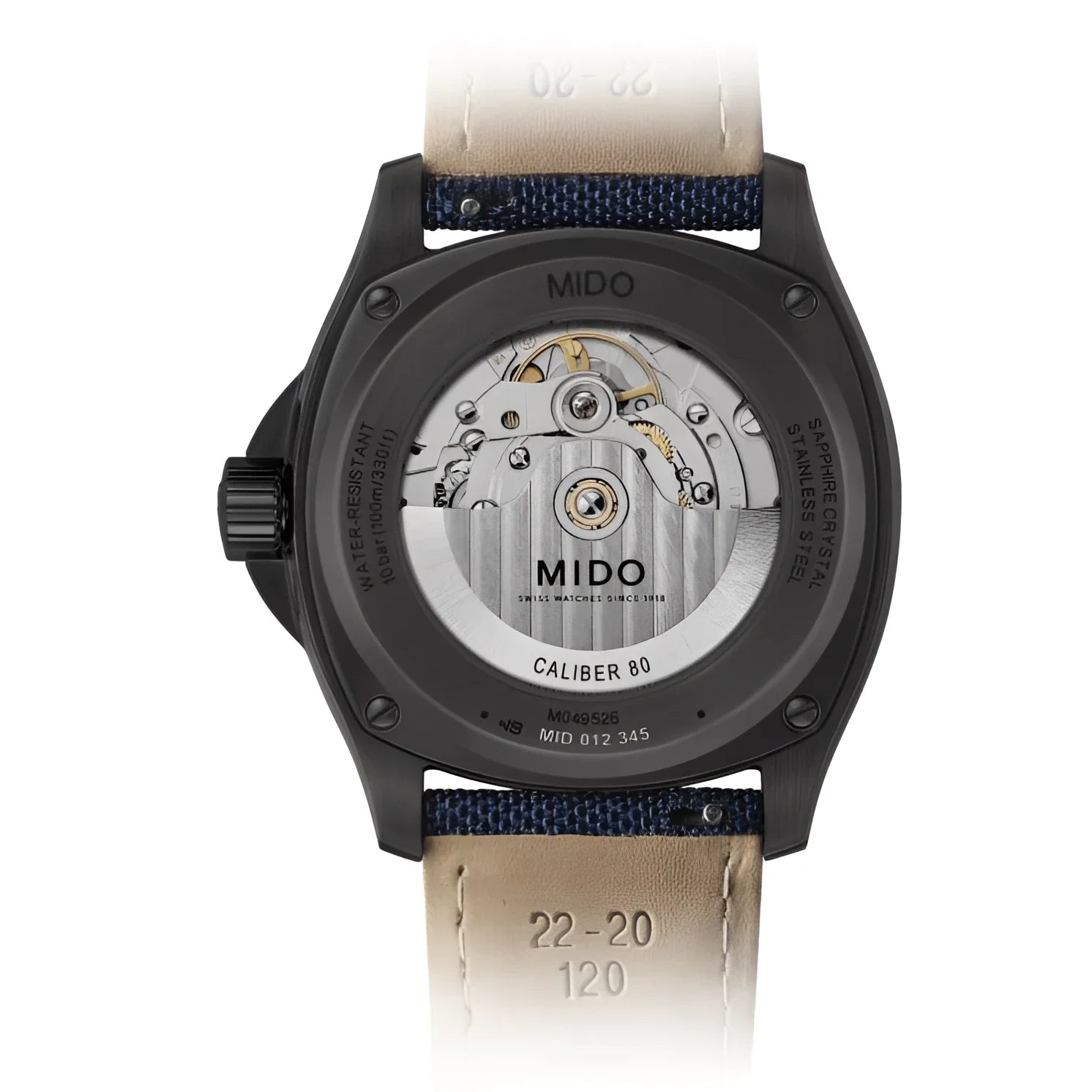 Mido Multifort TV Big Date 39x40mm Blue Automatic Watch in Black PVD Steel with Navy Blue and Beige Leather Strap