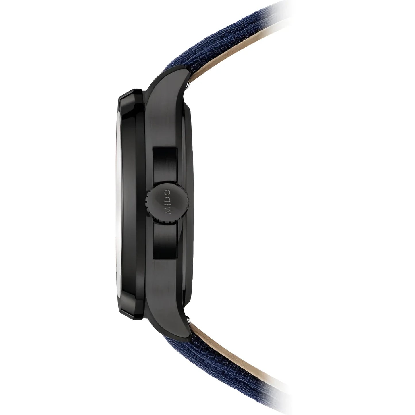 Mido Multifort TV Big watch with big date 39x40mm blue automatic with navy blue fabric strap and black PVD steel case
