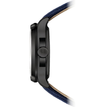 Mido Multifort TV Big watch with big date 39x40mm blue automatic with navy blue fabric strap and black PVD steel case
