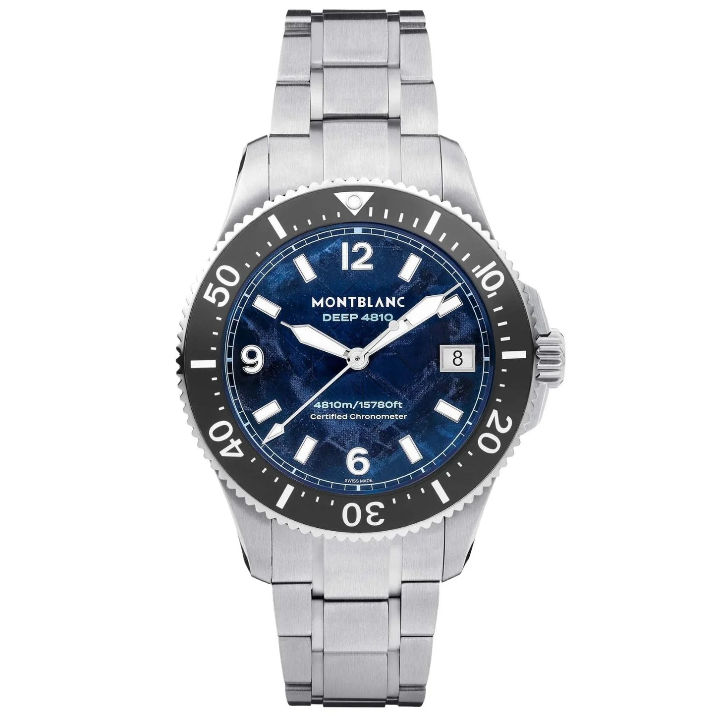 Montblanc Iced Sea Oxygen Deep 4810 Deep Blue Dial with Silver Stainless Steel Bracelet and White Numbers