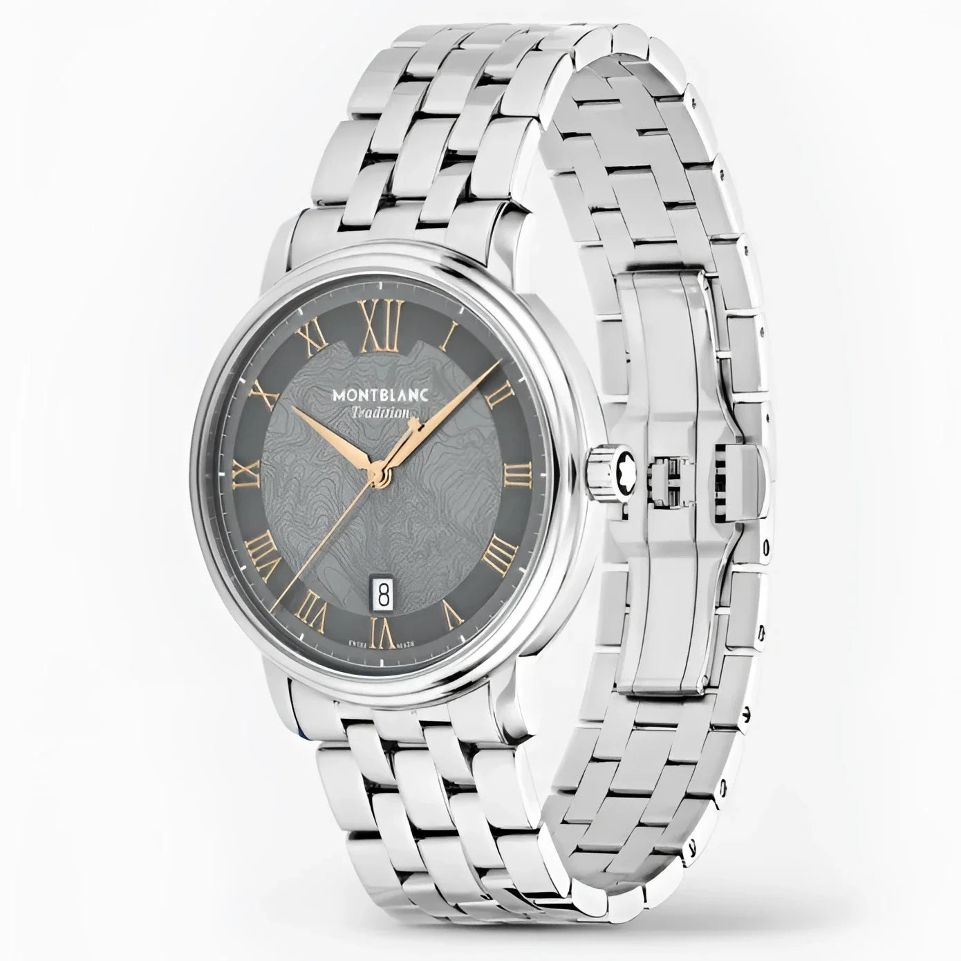Montblanc Tradition Automatic 40mm Watch with Grey Dial, Double Bezel and Silver Steel Bracelet