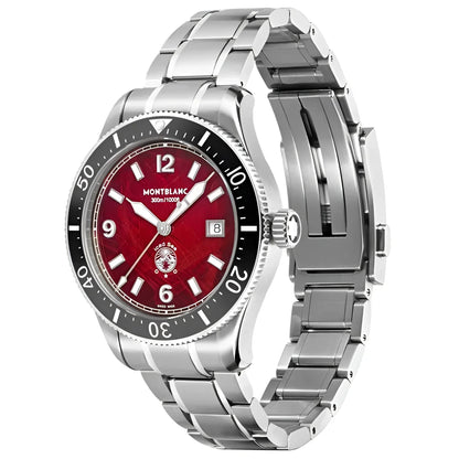 Montblanc iced sea automatic orologio subacqueo bordeaux con ghiera nera e bracciale acciaio inox argentato